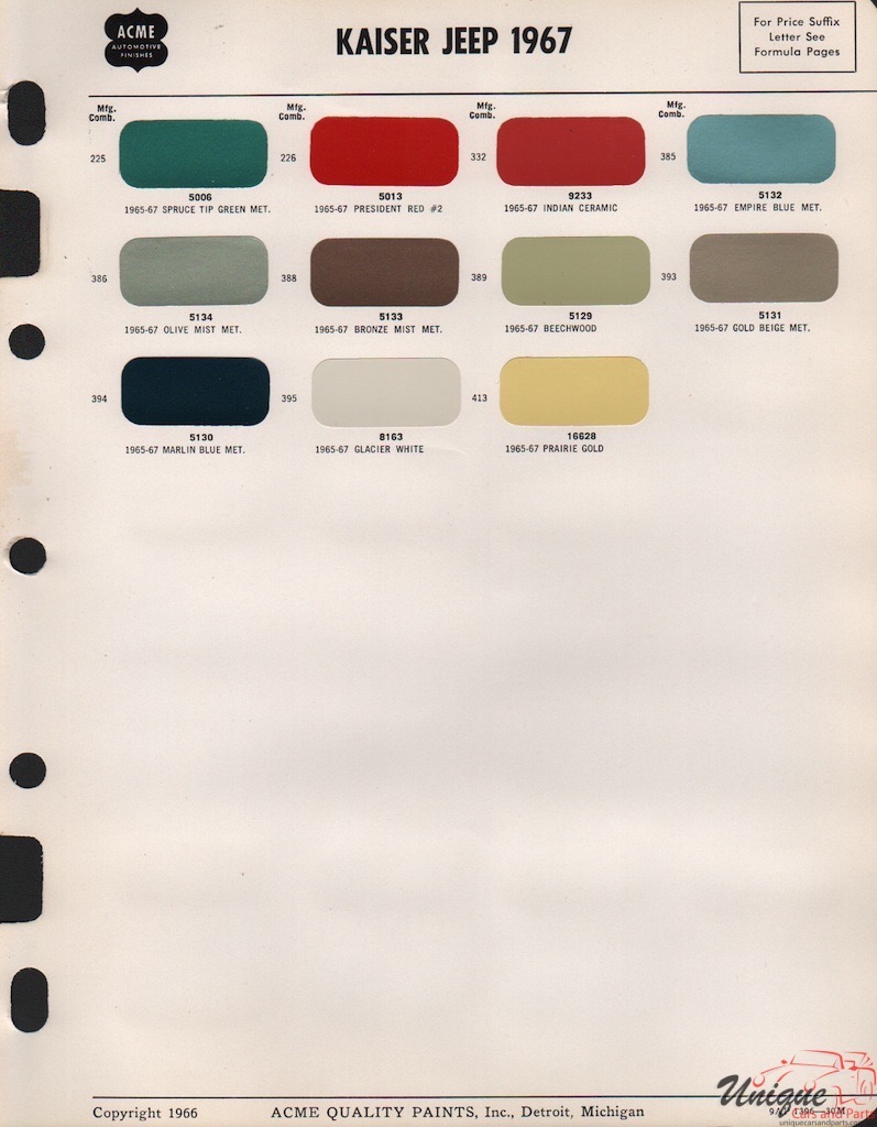 1967 Kaiser Jeep Paint Charts Acme